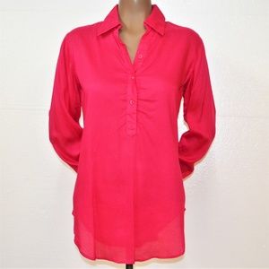 James & Erin 3 Button Henley Long Sleeve Blouse